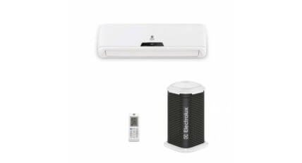 Ar-condicionado Split Hi Wall Eco Turbo de 24.000 BTUs da Electrolux, com condensadora, evaporadora e controle remoto.