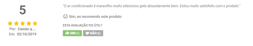 Comentário de Cássio, cliente da Dufrio, sobre ar condicionado de janela mecânico Springer Midea.