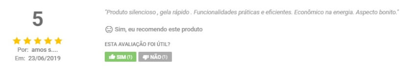 Comentário do cliente Amos sobre ar condicionado Agratto no site da Dufrio