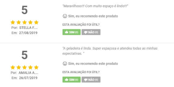 Avaliações cliente Dufrio da geladeira Electrolux