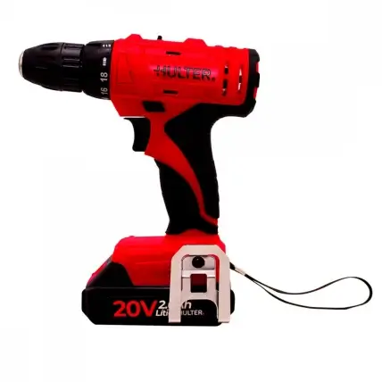 Parafusadeira à bateria 20V da marca Hulter, cores vermelho e preto