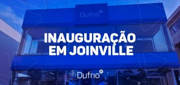 Imagem da fachada de dufrio de joinville com texto "Inauguração em joinville"