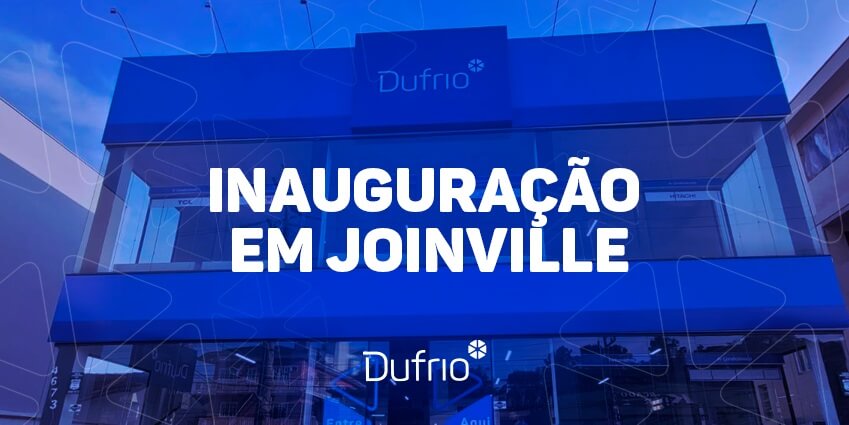 Imagem da fachada de dufrio de joinville com texto "Inauguração em joinville"