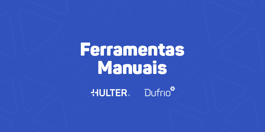 imagem de fundo azul com texto em branco "Ferramentas manuais" e logotipo da Dufrio.