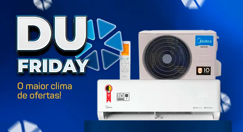 Campanha de Black Friday da Dufrio com ar-condicionado à mostra.